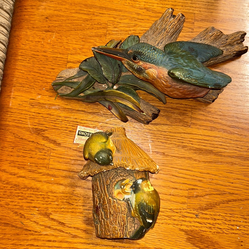 Two Bossons of England hand painted chalk ware Colorful Bird Wall Decor